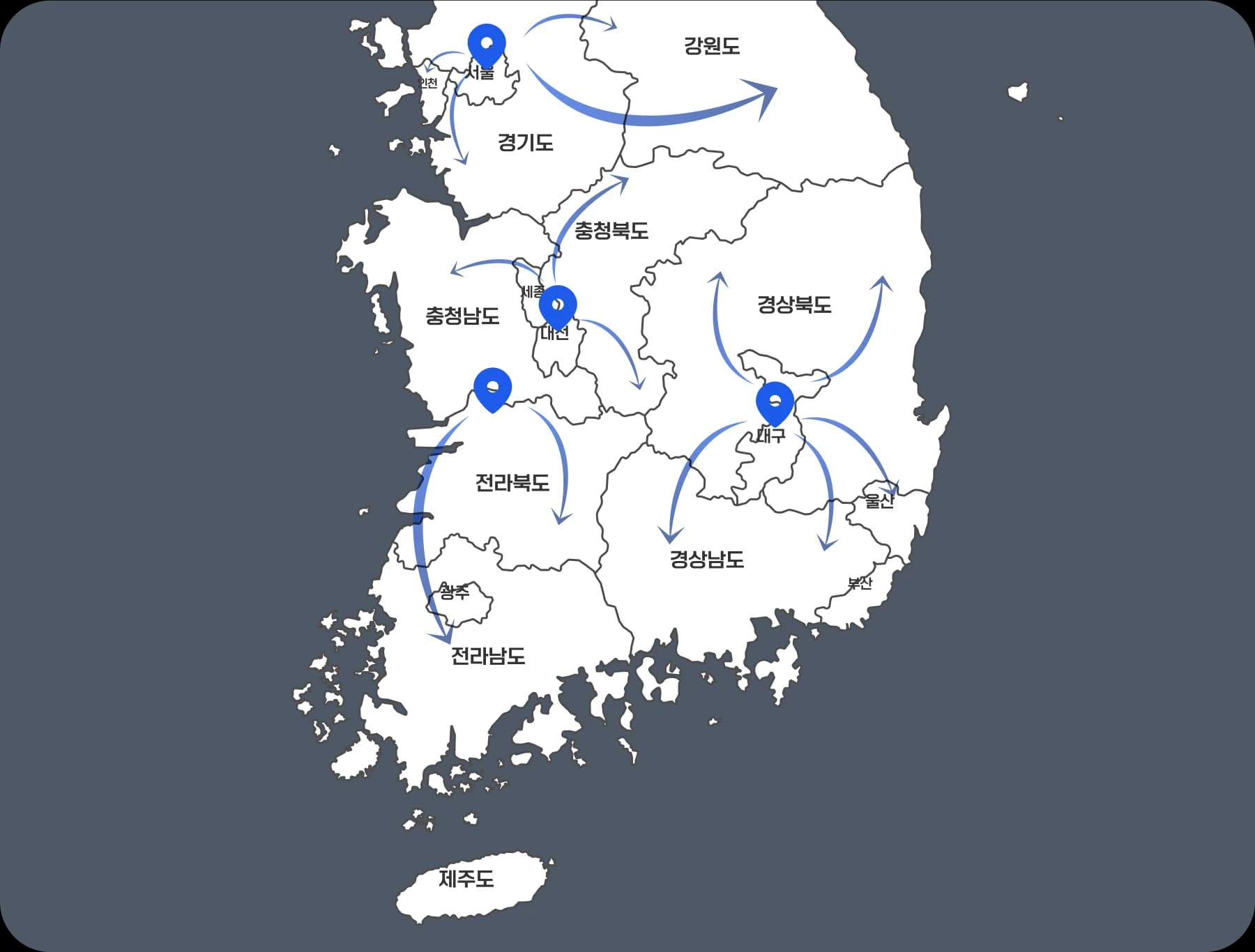 썬아머 전국 직영 지점 네트워크 지도